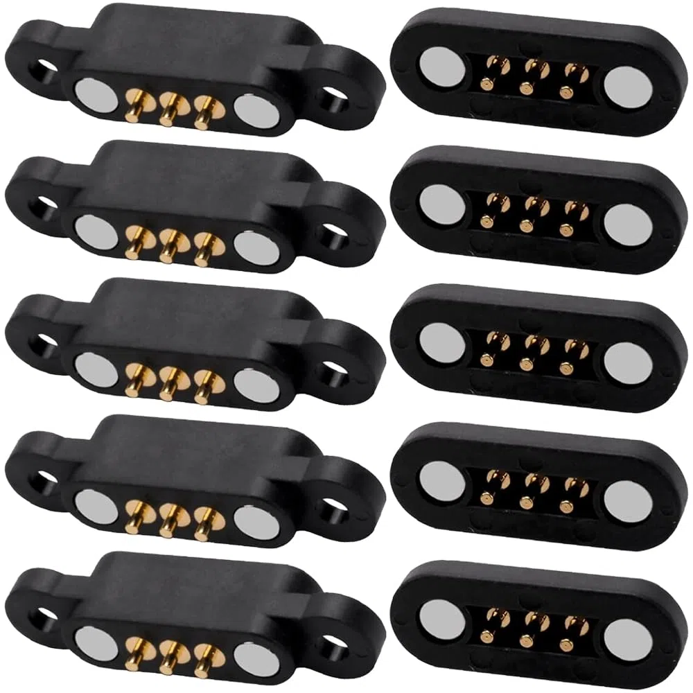 3Pin Magnetic Pogo Pin Connector, 3Pin Male & Female PogoPin Magnetic Connector, 2.54mm Through Holes 3-Pin DC Charging Power Socket (10 Pcs)