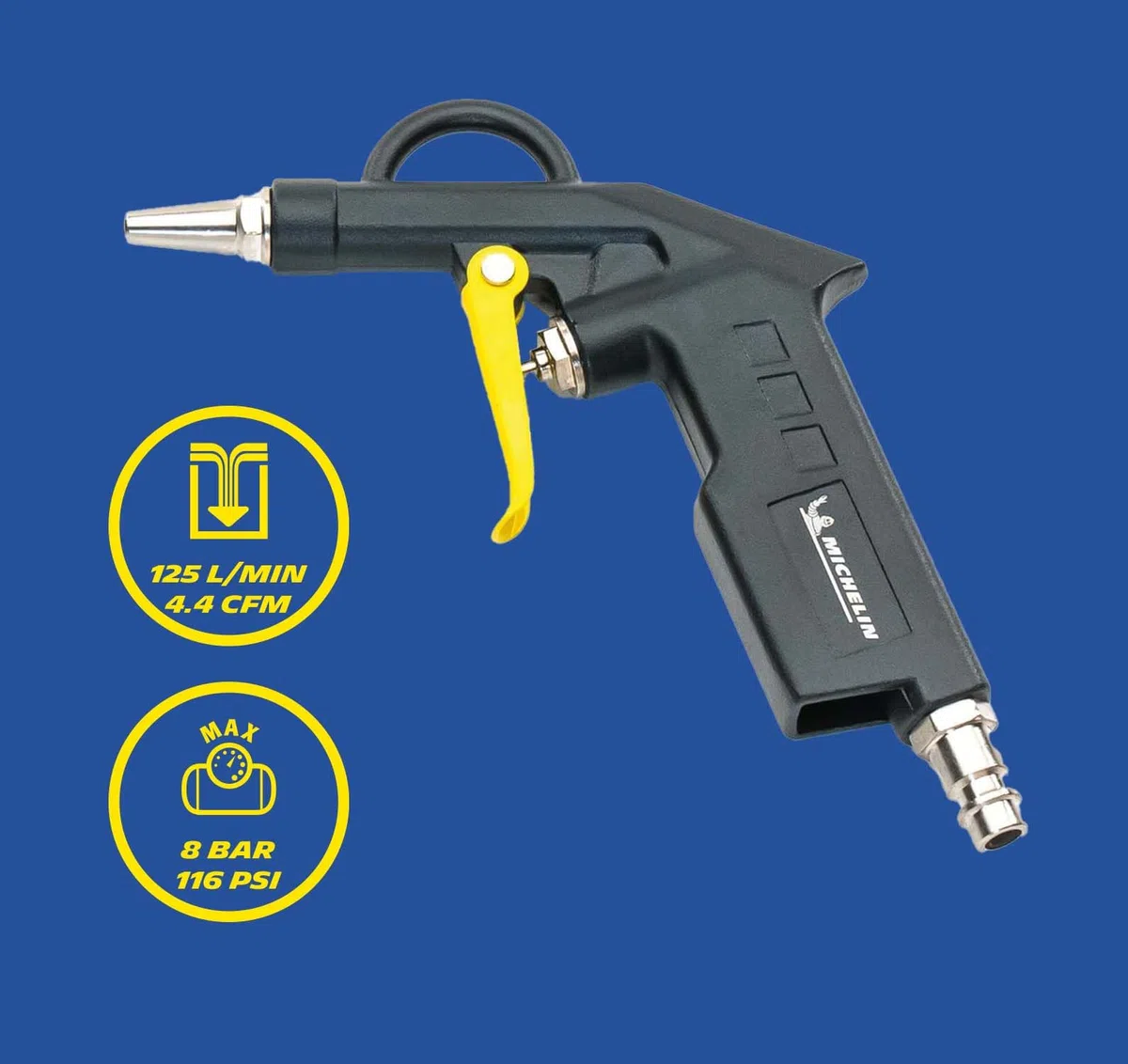MICHELIN – Pistola Soffiaggio in Alluminio, con Ugello da 25mm x D.2 mm, Pressione Max. 8 BAR