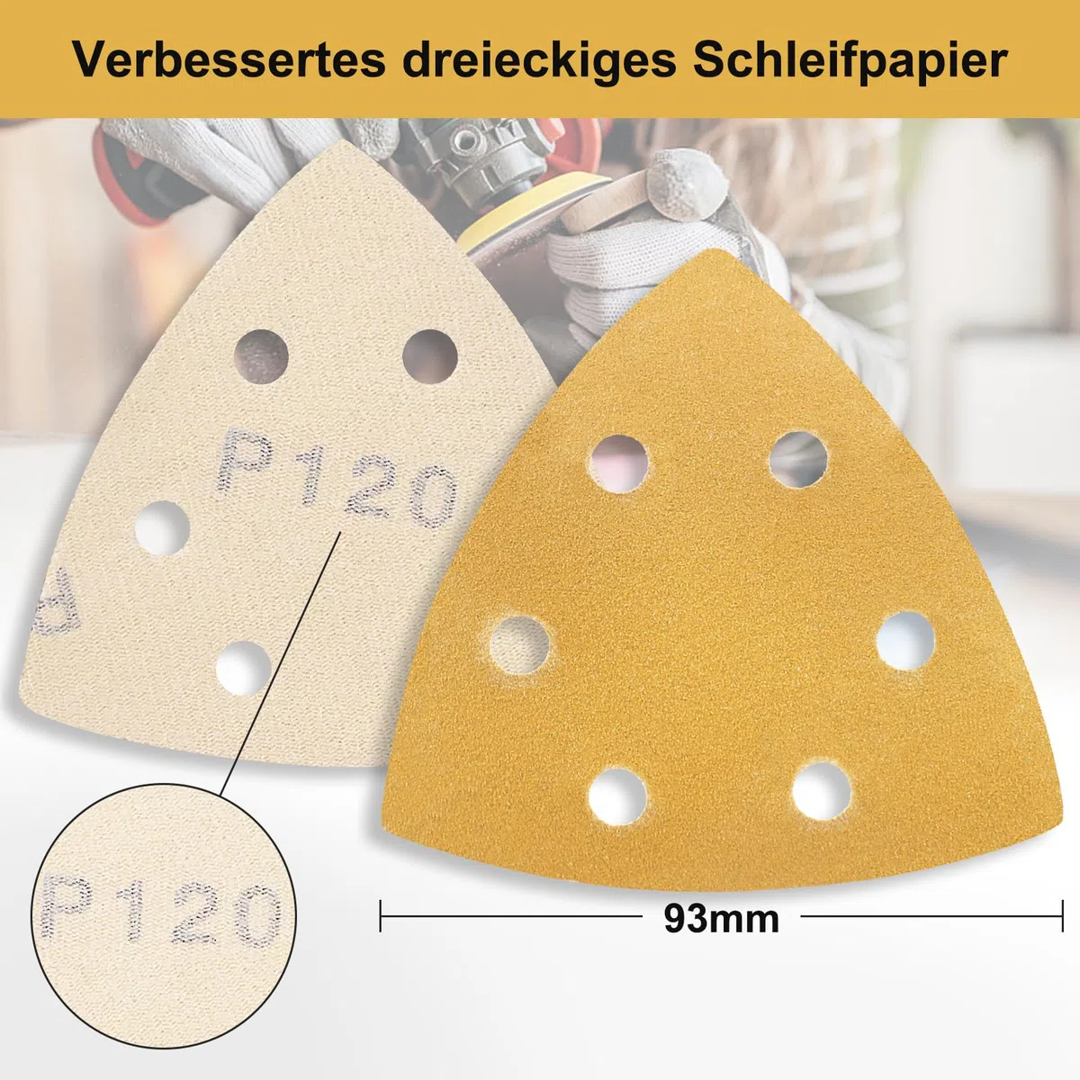 Carta vetrata triangolare │ 60 fogli │ 6 fori │ 93 x 93 x 93 mm │ grana 400 │Per levigatrice a delta │fogli abrasivi │tamponi triangolari fogli abrasivi │tamponi triangolari