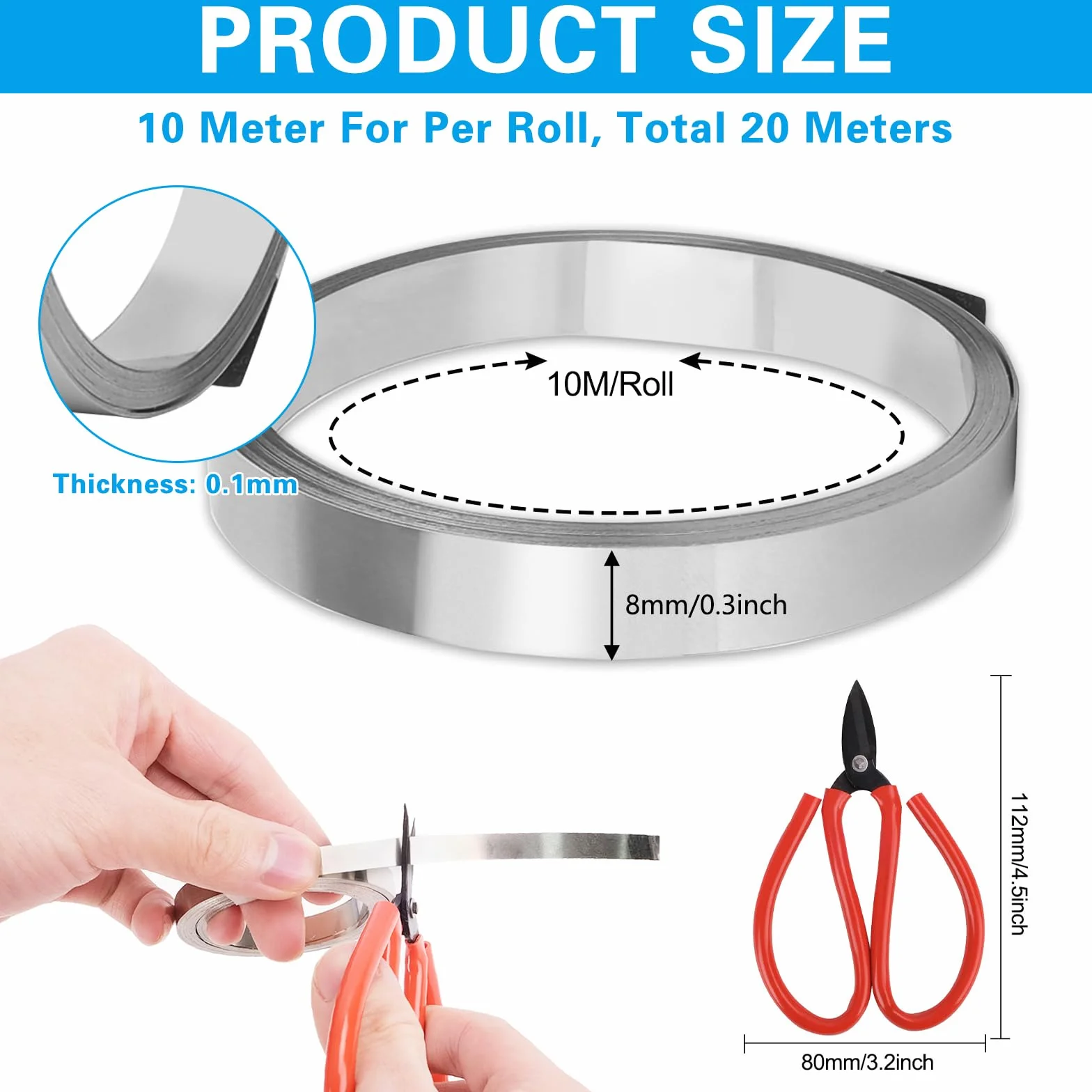 20m Nastro In Nichel, 8 x 0,12mm Striscia di Nichel Puro con Alta Conduttività, Saldature a Punti per Piattina Nickel per 18650 Batterie, Nichel Striscia per Lavorazioni Artigianali (10M/Rotolo)