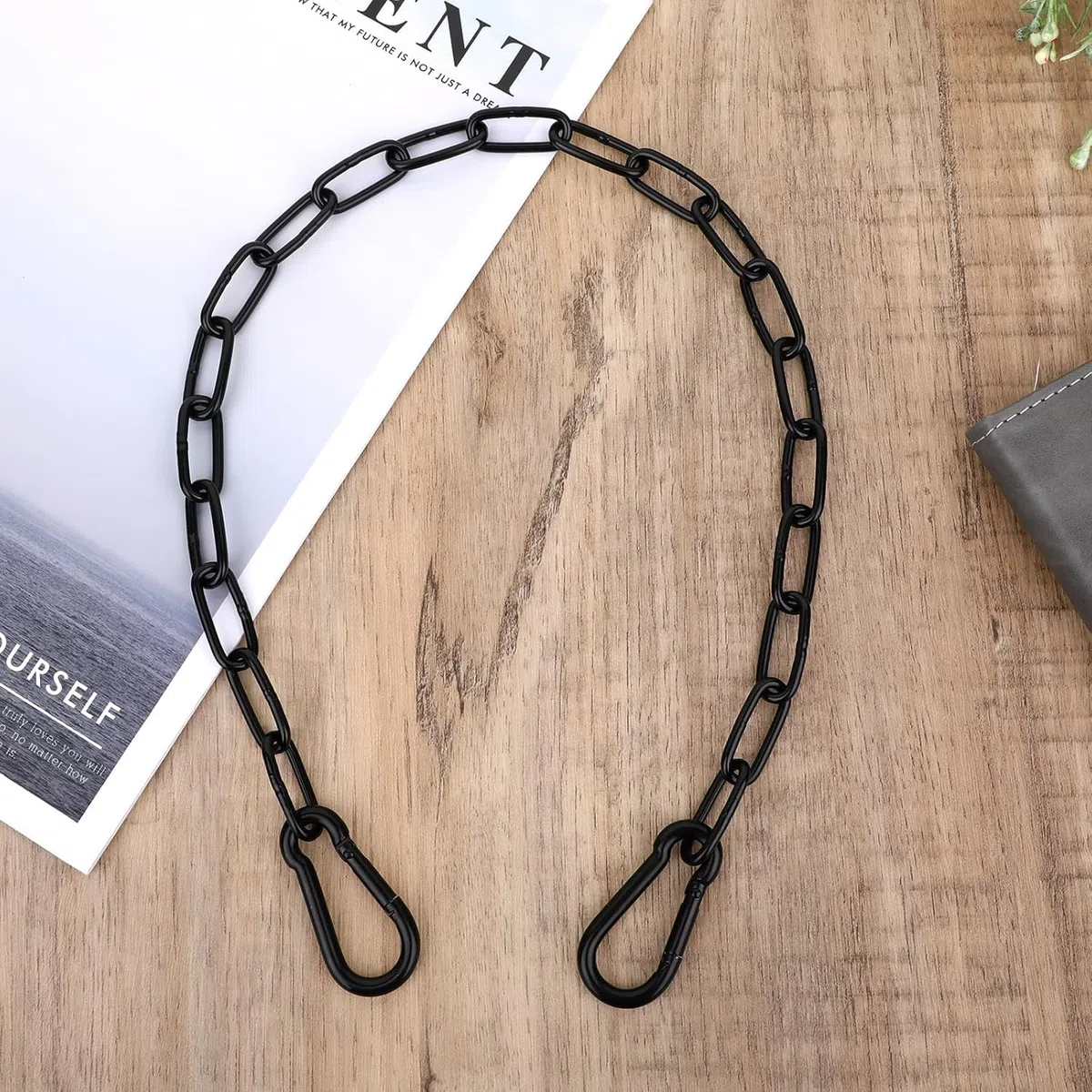 2PCS Catena in ferro galvanizzato, catena in ferro con moschettone, lunghezza 50 cm, catena di sicurezza con serratura per porte di recinzione, cancelli da giardino (nero)