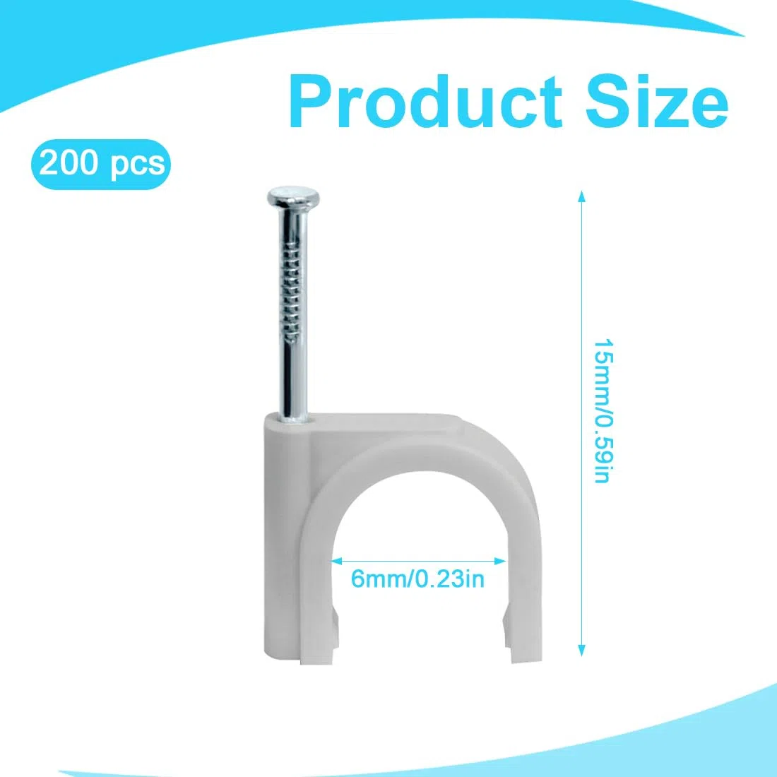 SGERUFZ 200 pcs Fermacavo con Chiodo, Graffette Clip per Cavi, Chiodini, Graffette, Rotondi, Parete, Telaio della Porta, Angoli e Montaggio a Vista