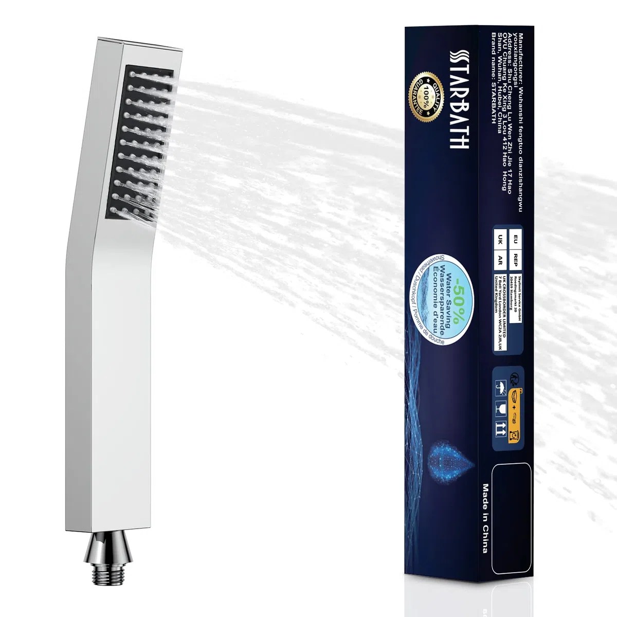 STARBATH Soffione Doccia Alta Pressione Manopola Doccia Risparmio Idrico per Anticalcare Cromata, 100% STARBATH Soffione Doccia Alta Pressione Manopola Doccia Risparmio Idrico per Ottone,1 Getti