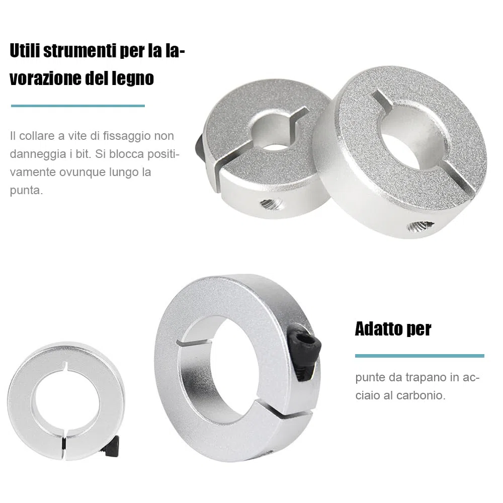 Set di 8 Punte Profondità Anello Posizionatore,Stop di Profondità Trapano,Con Chiave Esagonale, Collare di Arresto Profondità per la Lavorazione del Legno