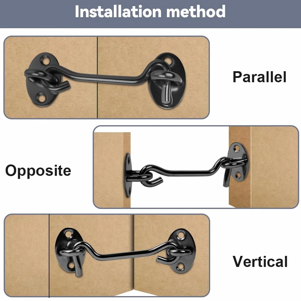 Flintronic Gancio Finestra, 2 Pezzi Gancio per Cabina, 3 Inch Gancio Chiusura Porta Gancio Finestra Chiavistello per Porta, per Finestra per Porta Scorrevole, Camera da Letto, Bagno- Nero