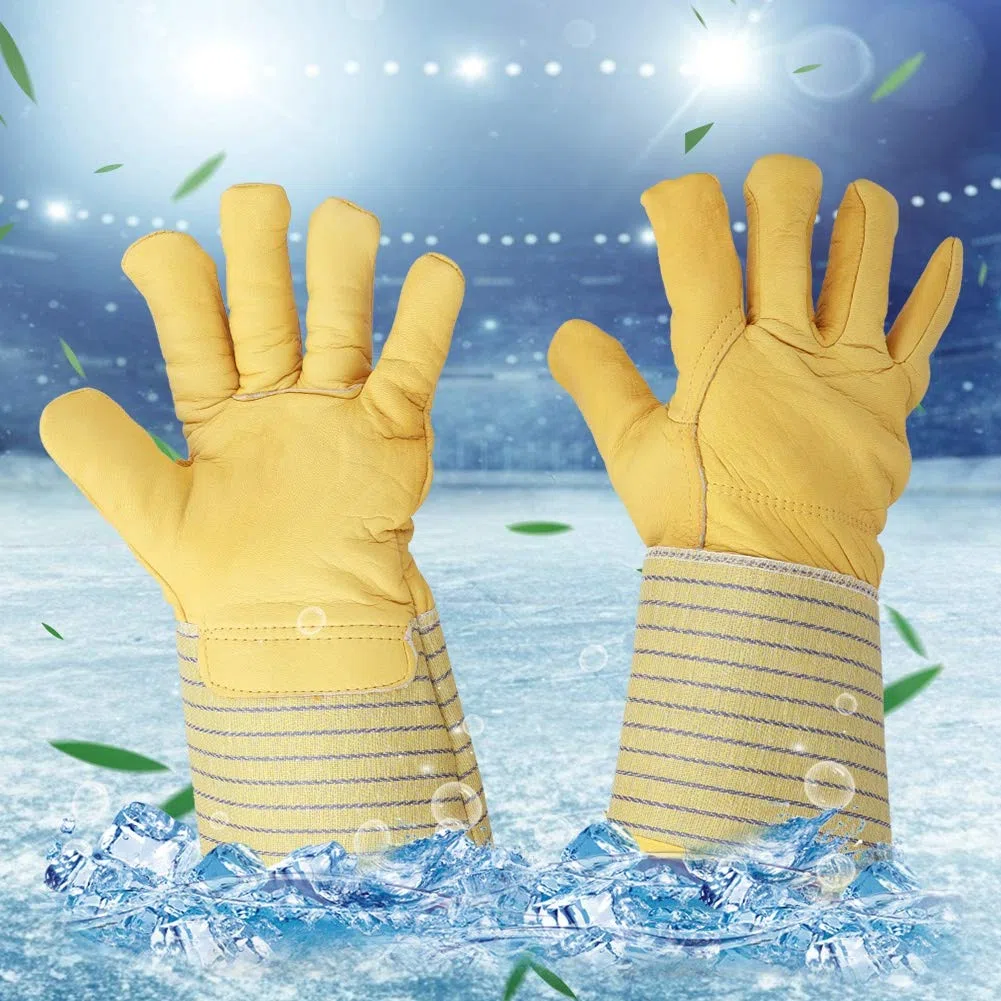 Sonew Guanti criogenici Guanti da lavoro in pelle Resistenti al freddo Guanti invernali caldi Antivento Impermeabile Polsino lungo Azoto liquido Protezione per le mani Unisex