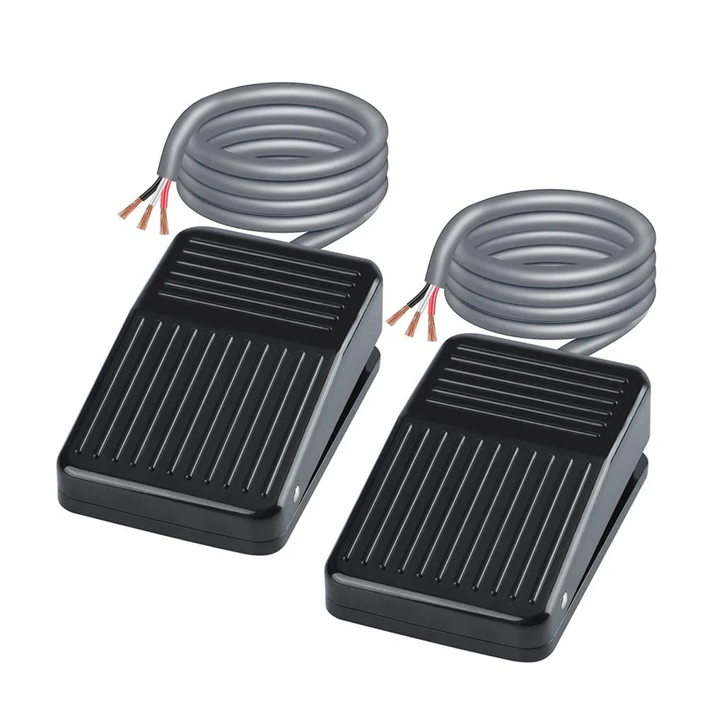 Gebildet 2 Pezzi Interruttore a Pedale Momentaneo, Cavo da 1 Metro (Filo di Rame da 0.5mm²), 5A/250VAC, NO/NC, per Sega da Banco, Sega da Traforo, Banco Router, Troncatrice, Spaccalegna, Spelafili