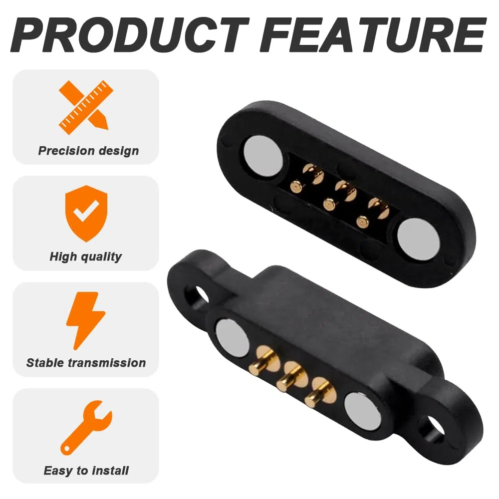 3Pin Magnetic Pogo Pin Connector, 3Pin Male & Female PogoPin Magnetic Connector, 2.54mm Through Holes 3-Pin DC Charging Power Socket (10 Pcs)