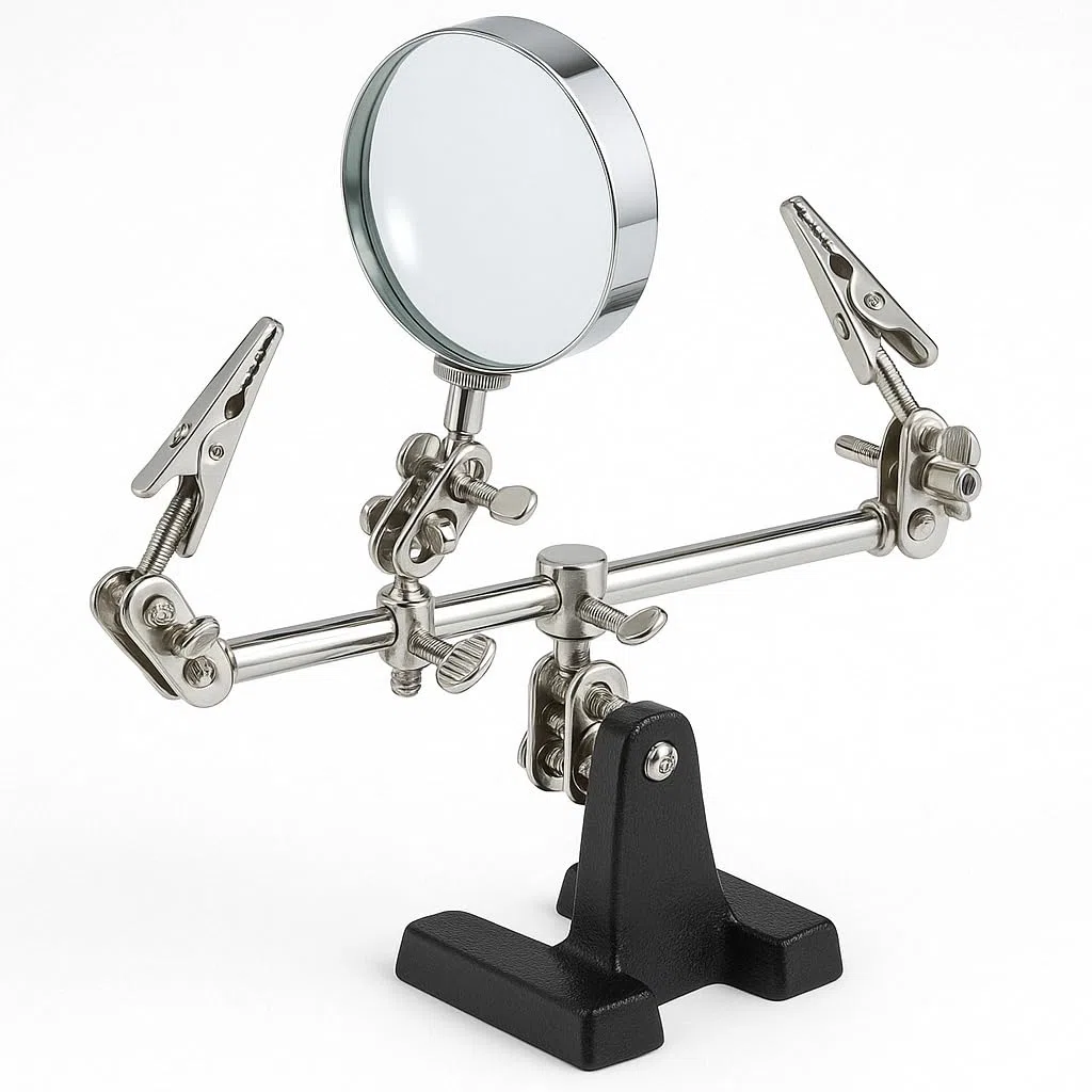 Supporto Terza Mano per modellismo saldature di precisione con pinzette e lente di ingrandimento 60 mm pinze a coccodrillo