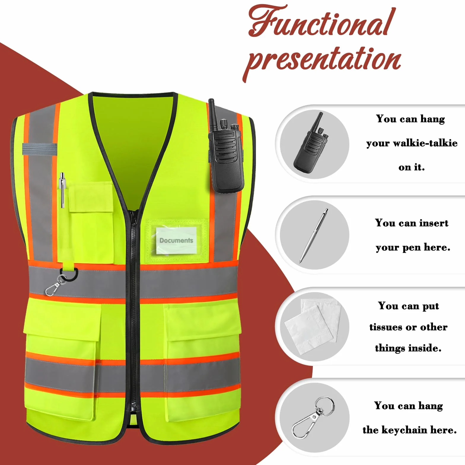 Gilet di Sicurezza Personalizzato con Logo Gilets Riflettente Personalizzato Gilet di Sicurezza ad Alta Visibilità Bicolore per Uomini e Donne Che Lavorano