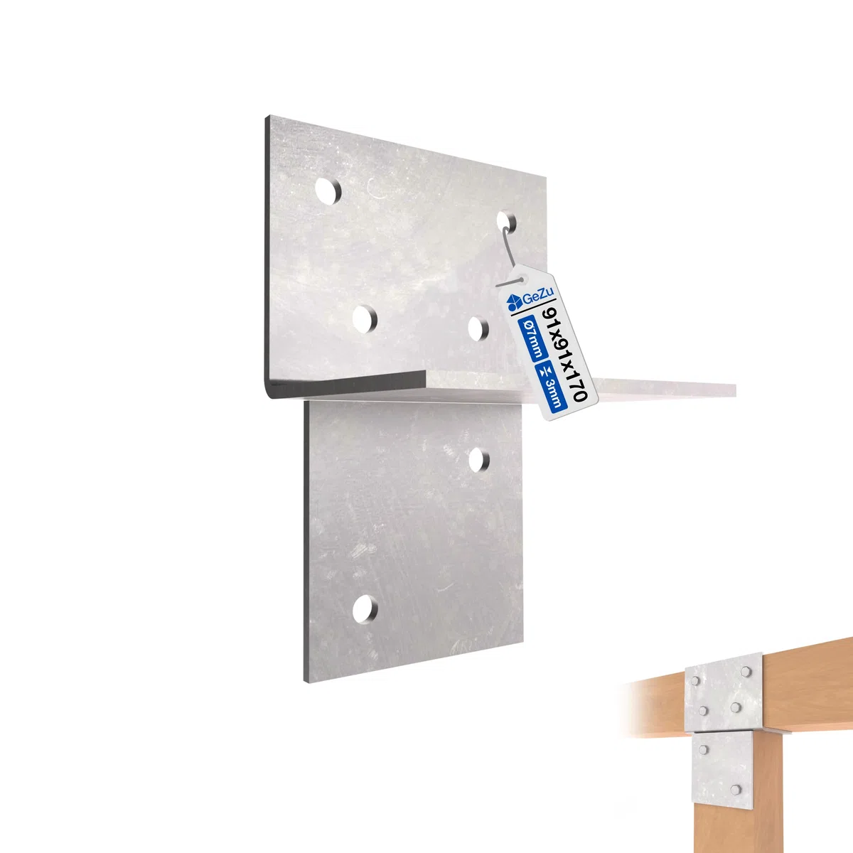 GeZu Impex Connettore a T Legno 91x91mm Zincato a Caldo Staffa di Connessione a T per Muro e Palo per Strutture in Legno