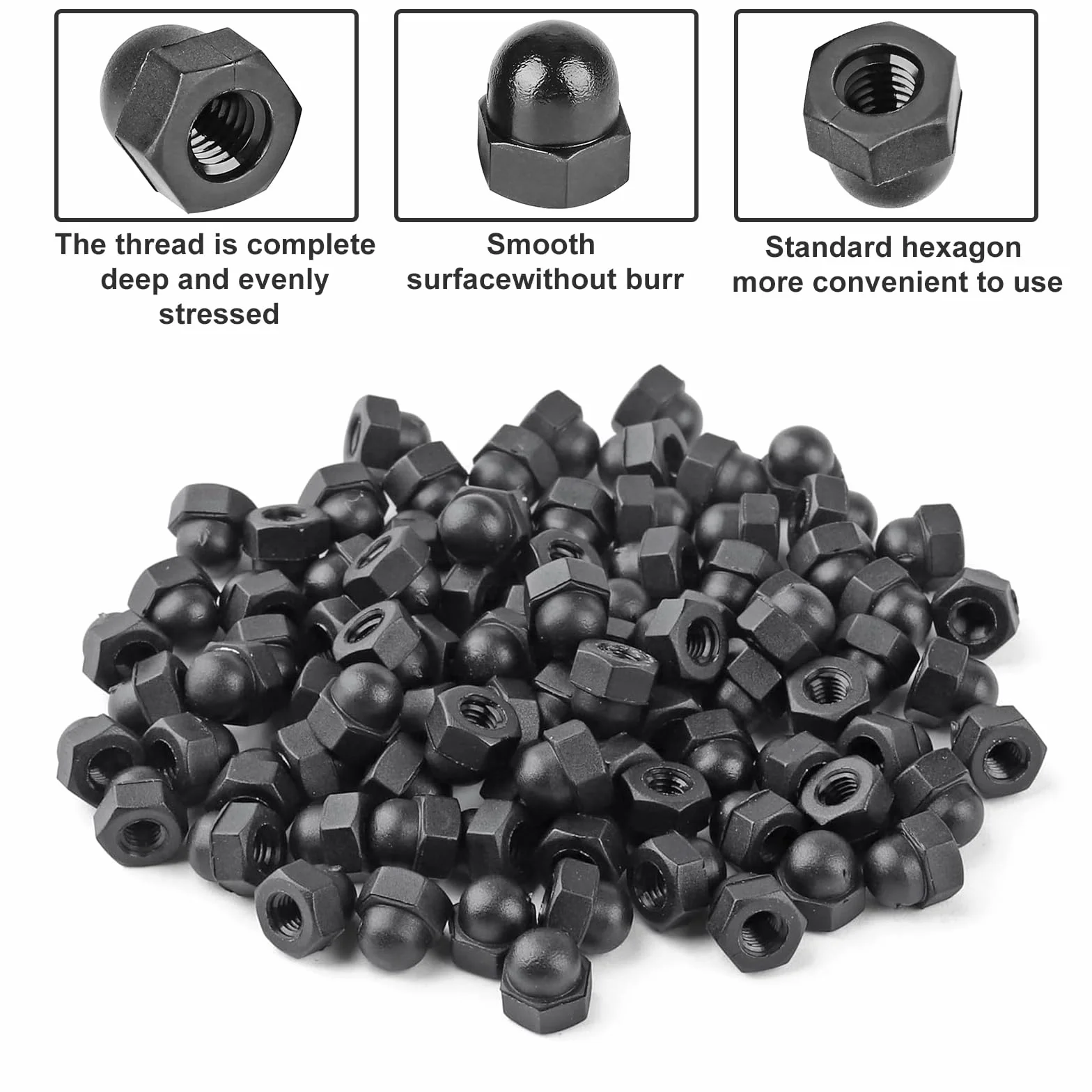 60 dadi per cappelli M8, colore nero, per viti, dadi esagonali, in acciaio al carbonio, utilizzati per il fissaggio di lampioni per auto, bici o stradali