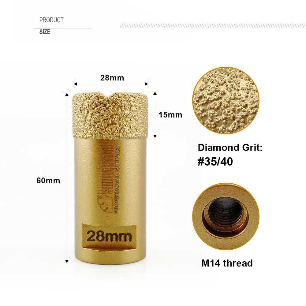 SHDIATOOL - 1 pezzo Golden Dry Diamond Drill Core Bit Vacuum Brazed Drilling Porcelain Tile Granite Marble