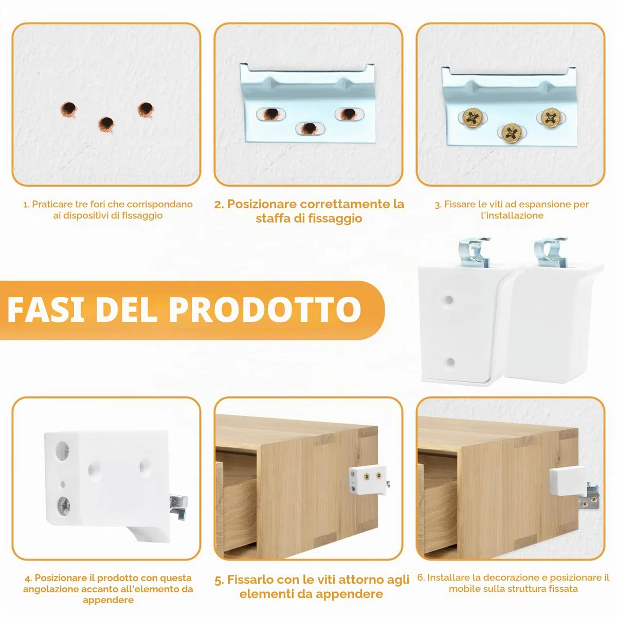 4 Pezzi Attaccaglie per Pensili Pesanti Cucina, Attaccaglie per Mobili Sospesi, Montaggio Staffa Pensili per Armadietti da Bagno