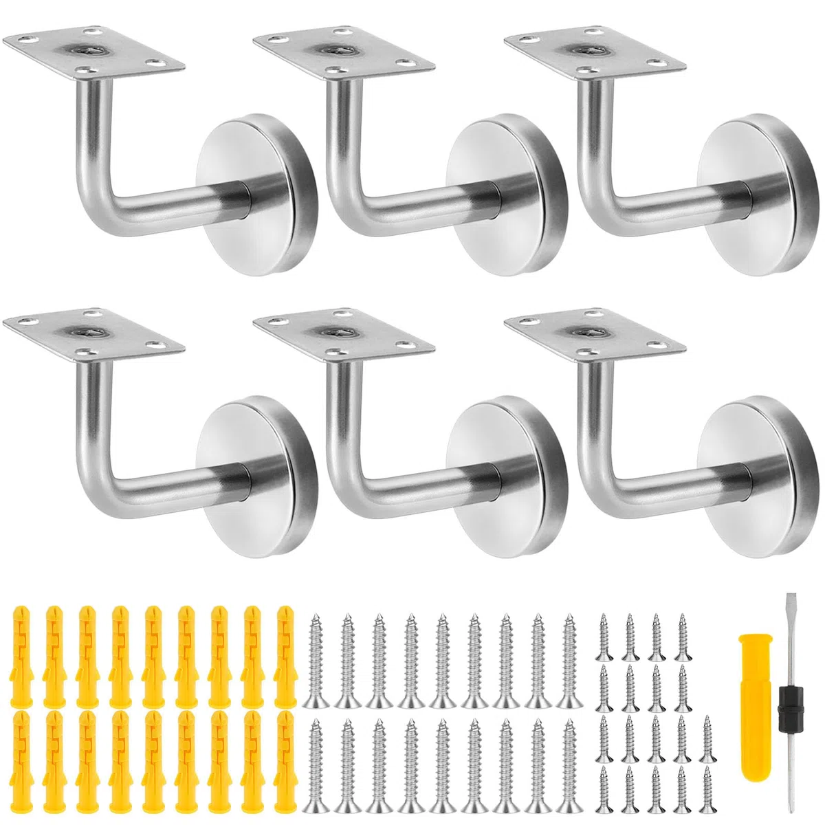 6 Supporti per Corrimano in Acciaio Inox, Fissaggio a Parete per Corridoio, Ringhiera per Scale, Anziani - Con Cacciavite