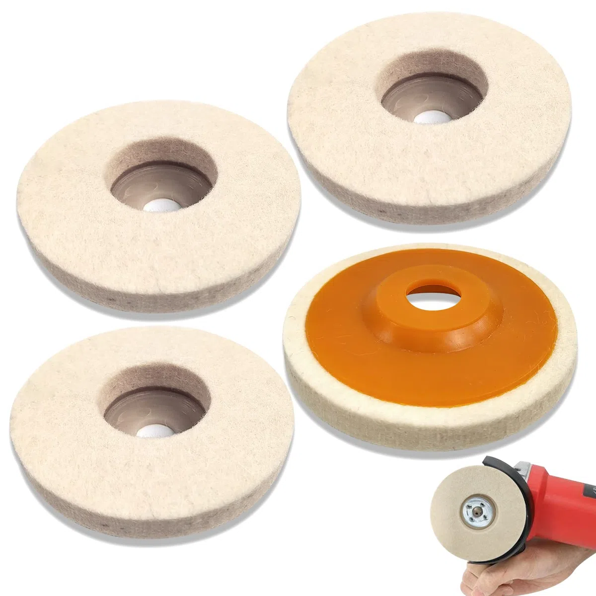 4Pcs 125 mm Disco Ruota di Lucidatura in Feltro di Lana, per Marmo, Metalli, per Smerigliatrice Angolare, Rotary Tool