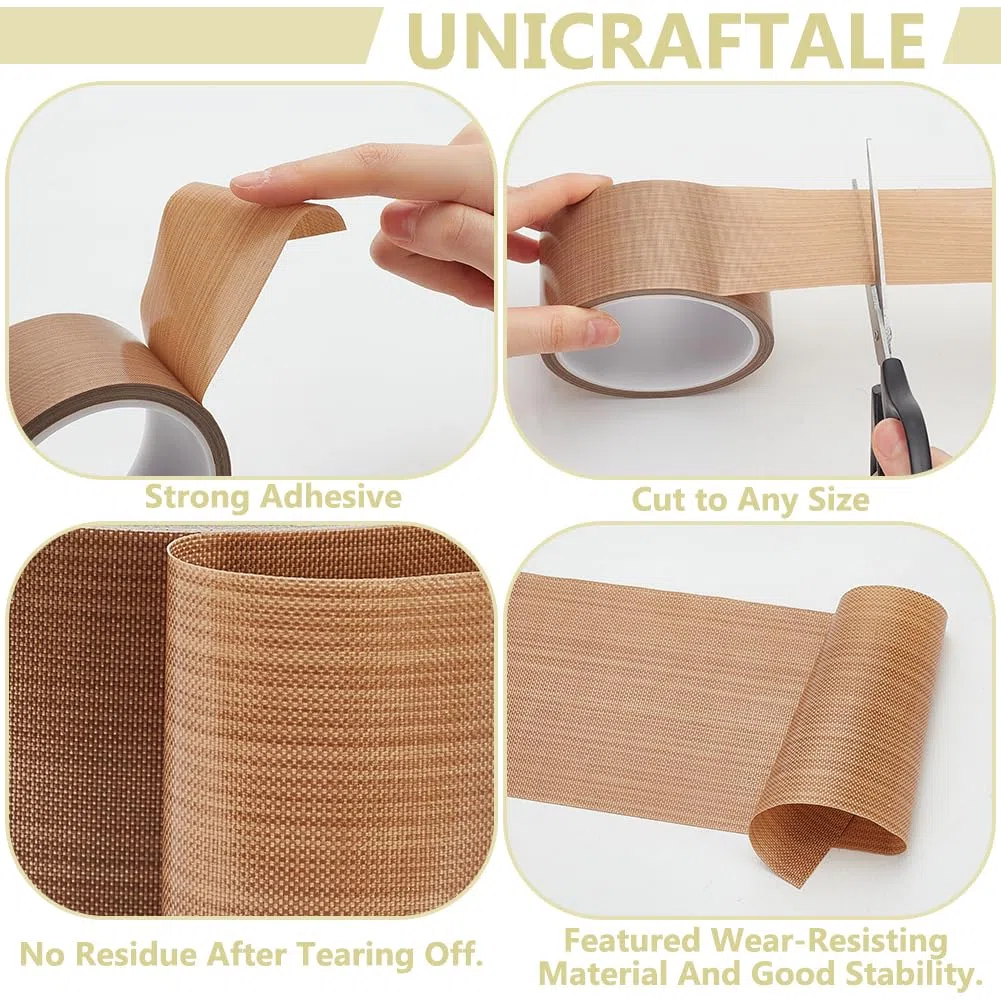 BENECREAT nastro adesivo in PTFE da 50 mm x 10 m Nastro in tessuto rivestito in PTFE Nastro in PTFE ad alta temperatura per macchina di sigillatura sottovuoto, legno mobili spessore