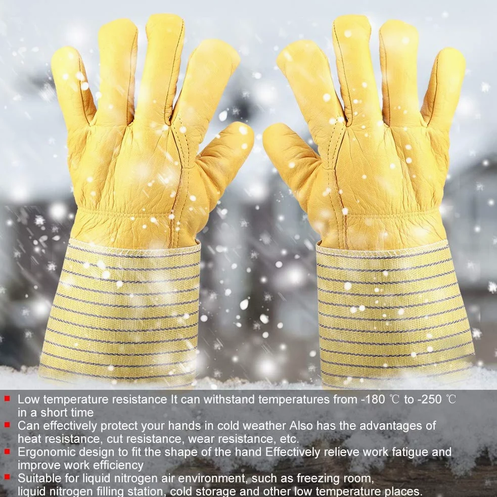 Sonew Guanti criogenici Guanti da lavoro in pelle Resistenti al freddo Guanti invernali caldi Antivento Impermeabile Polsino lungo Azoto liquido Protezione per le mani Unisex