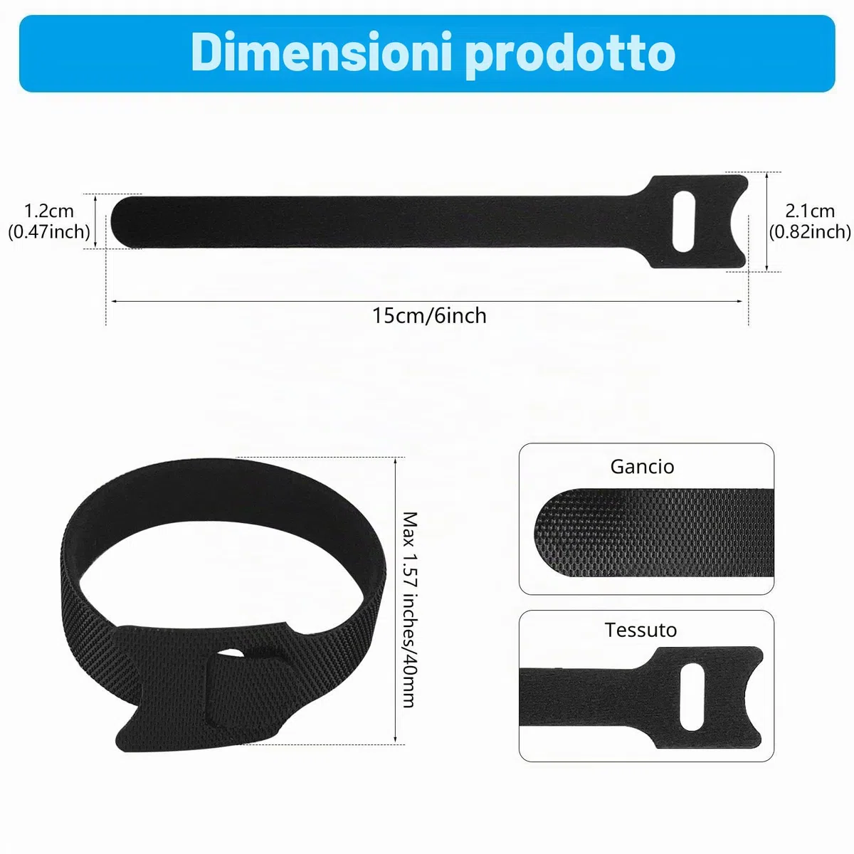 Fascette Cavi Riutilizzabili in Nylon, 70 Pezzi Stringicavo Regolabili 150 x 12 mm, Nylon Fascette Elettricista Cinturino con Hook e Loop, Ideali per Gestione Cavi Casa Ufficio Giardino