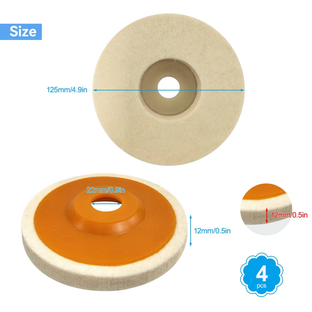 4Pcs 125 mm Disco Ruota di Lucidatura in Feltro di Lana, per Marmo, Metalli, per Smerigliatrice Angolare, Rotary Tool