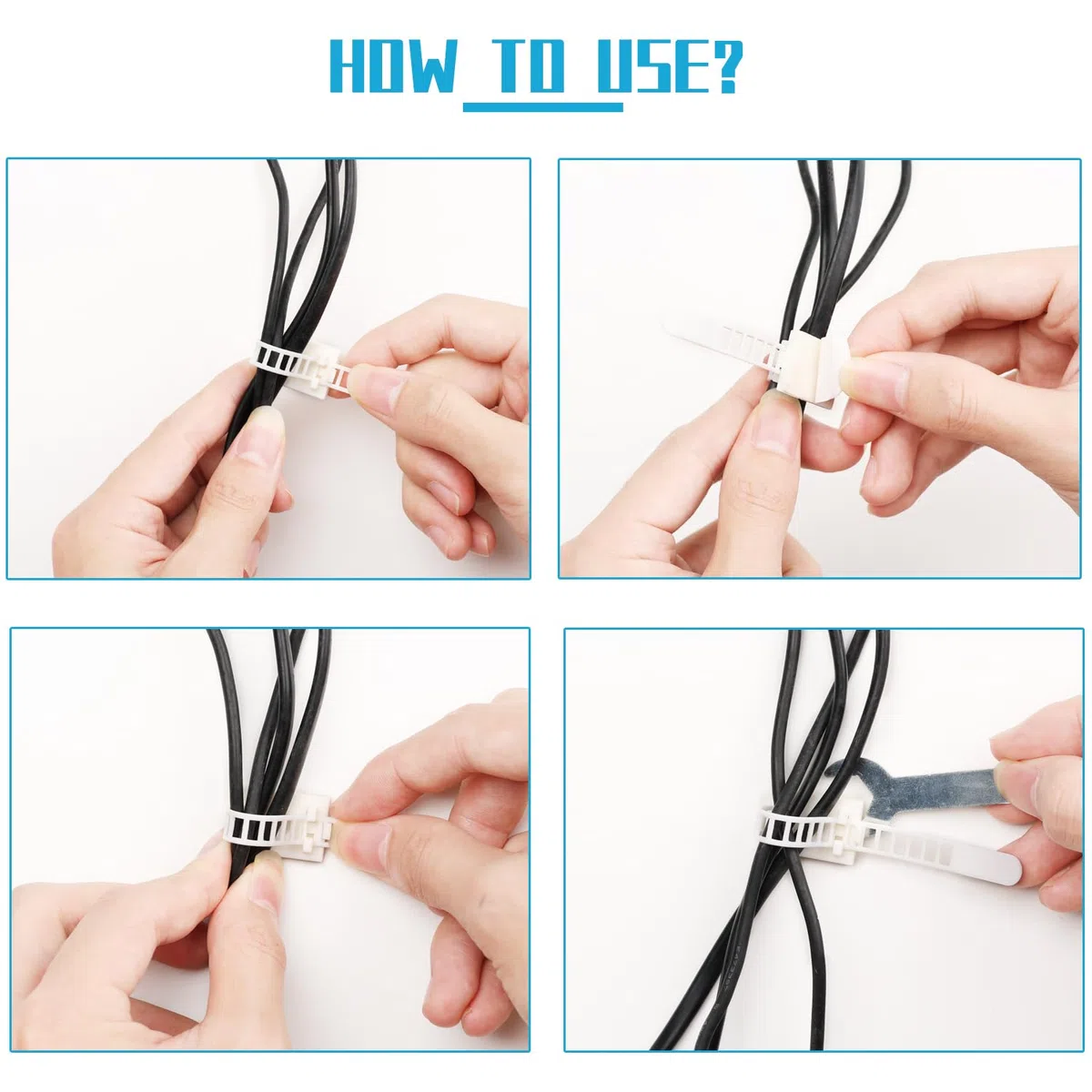 50 Bianco Pezzi Clip per Cavi Riusabili, Fascette Regolabili con Adesivo e Fori per Viti, Organizzatore Cavi per Scrivania, Casa, Ufficio, Officina