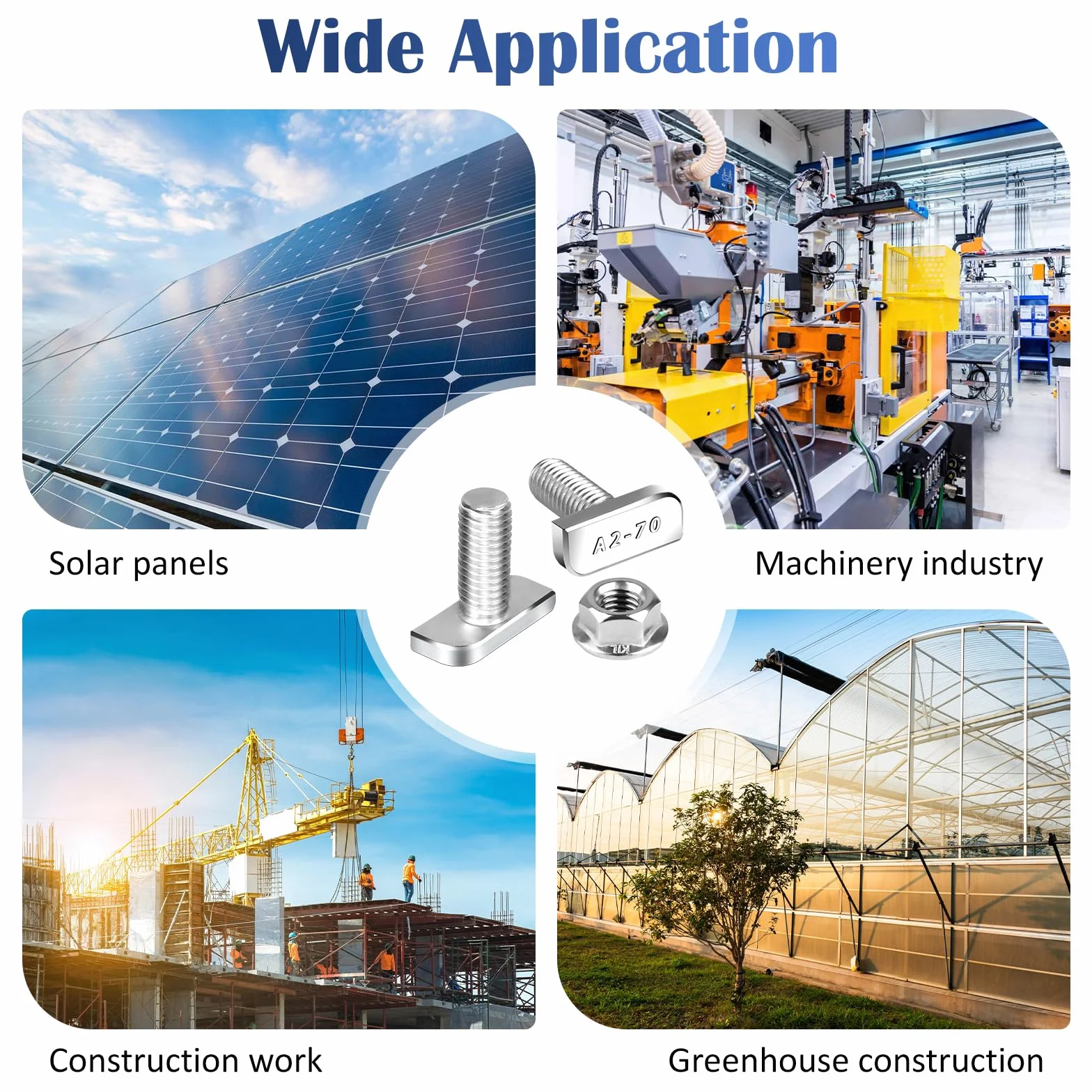 Viti Testa a Martello M8 x 20 Acciaio Inox A2-70 12 Pezzi Bulloni per Binari Fotovoltaico