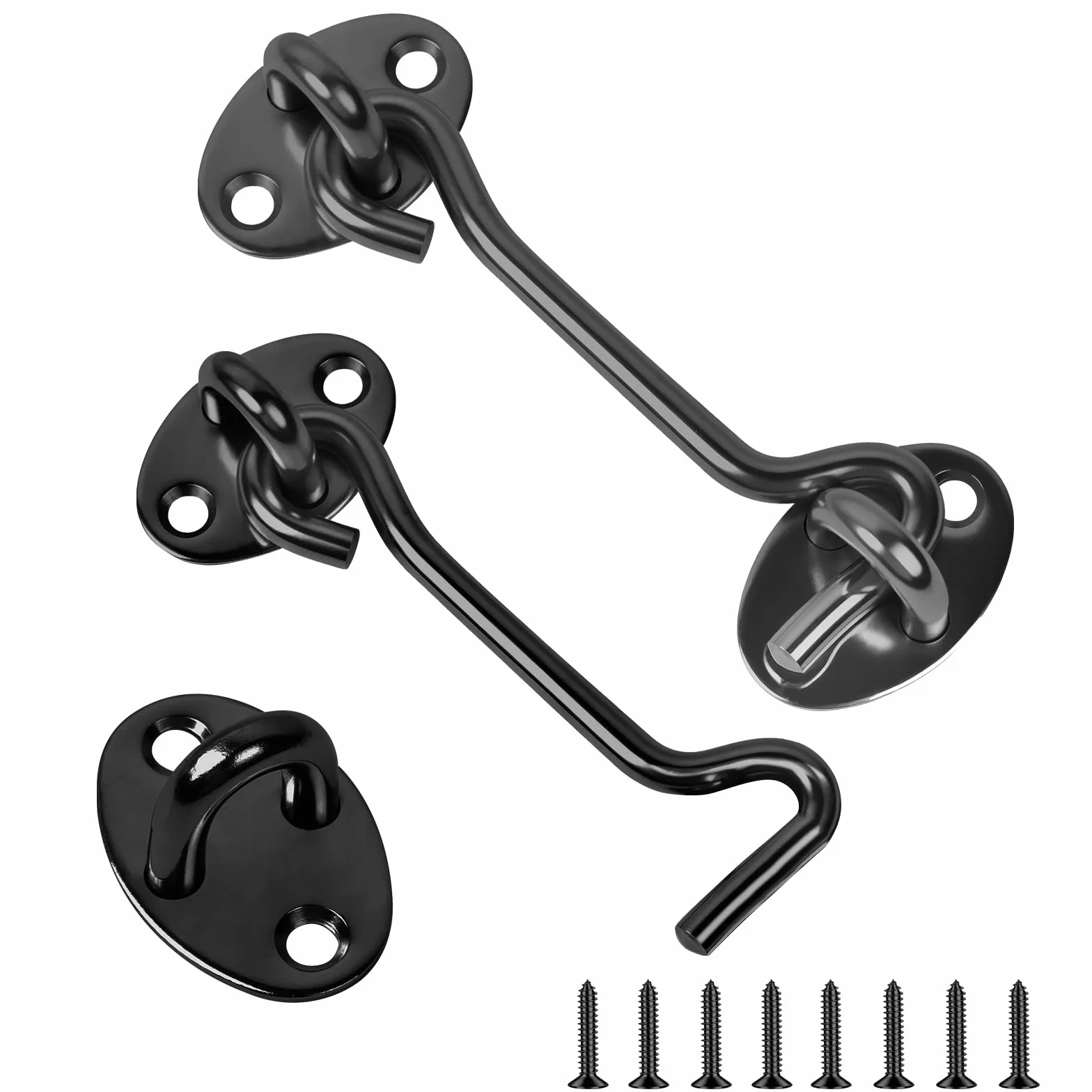 Flintronic Gancio Finestra, 2 Pezzi Gancio per Cabina, 3 Inch Gancio Chiusura Porta Gancio Finestra Chiavistello per Porta, per Finestra per Porta Scorrevole, Camera da Letto, Bagno- Nero