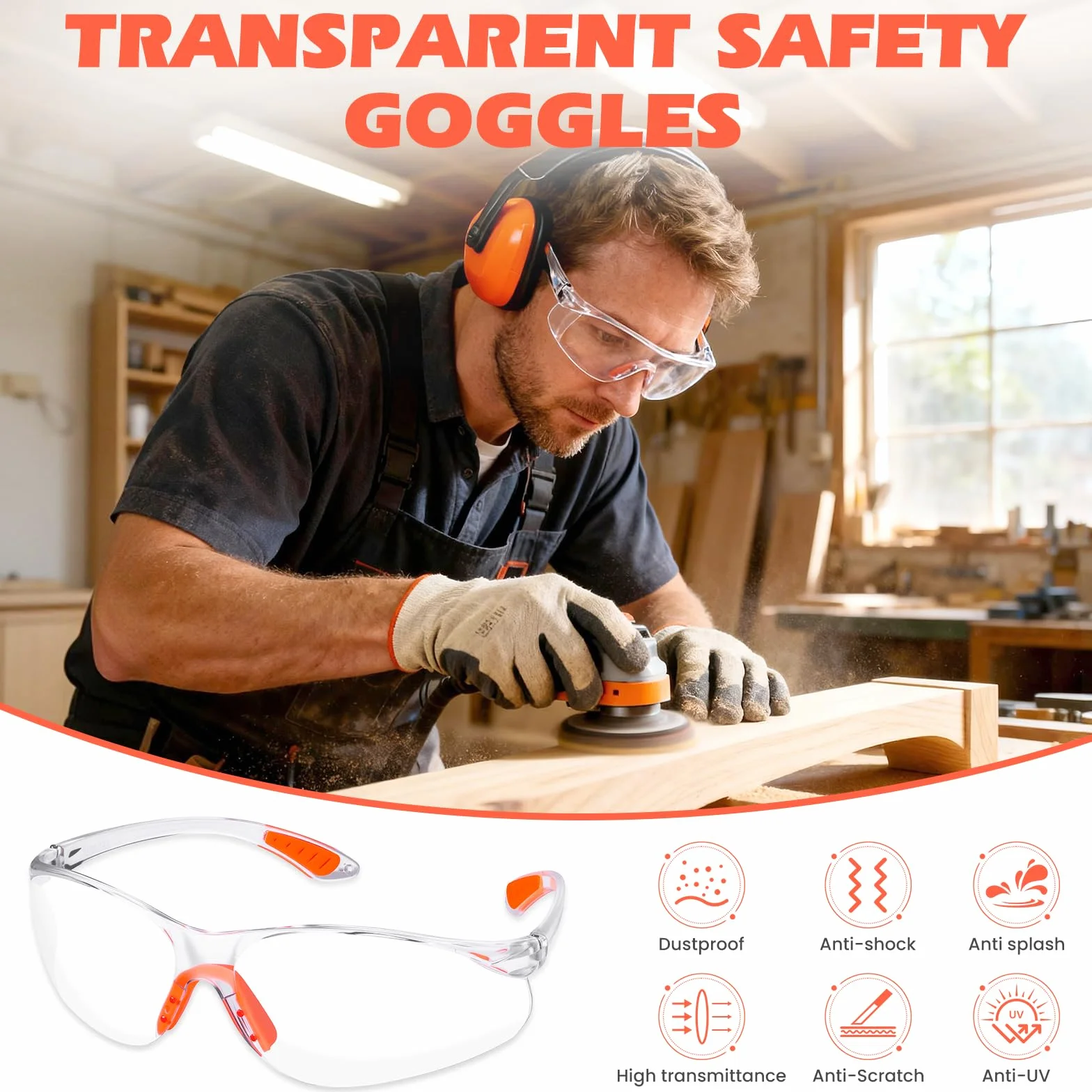 Zorplex 6 Pezzi Occhiali Protettivi, Occhiali di Sicurezza Trasparenti con Lenti Antiappannamento e Antigraffio, Leggeri e Avvolgenti per Lavoro, Laboratorio, Fai da Te, Ciclismo e Attività All’Apert