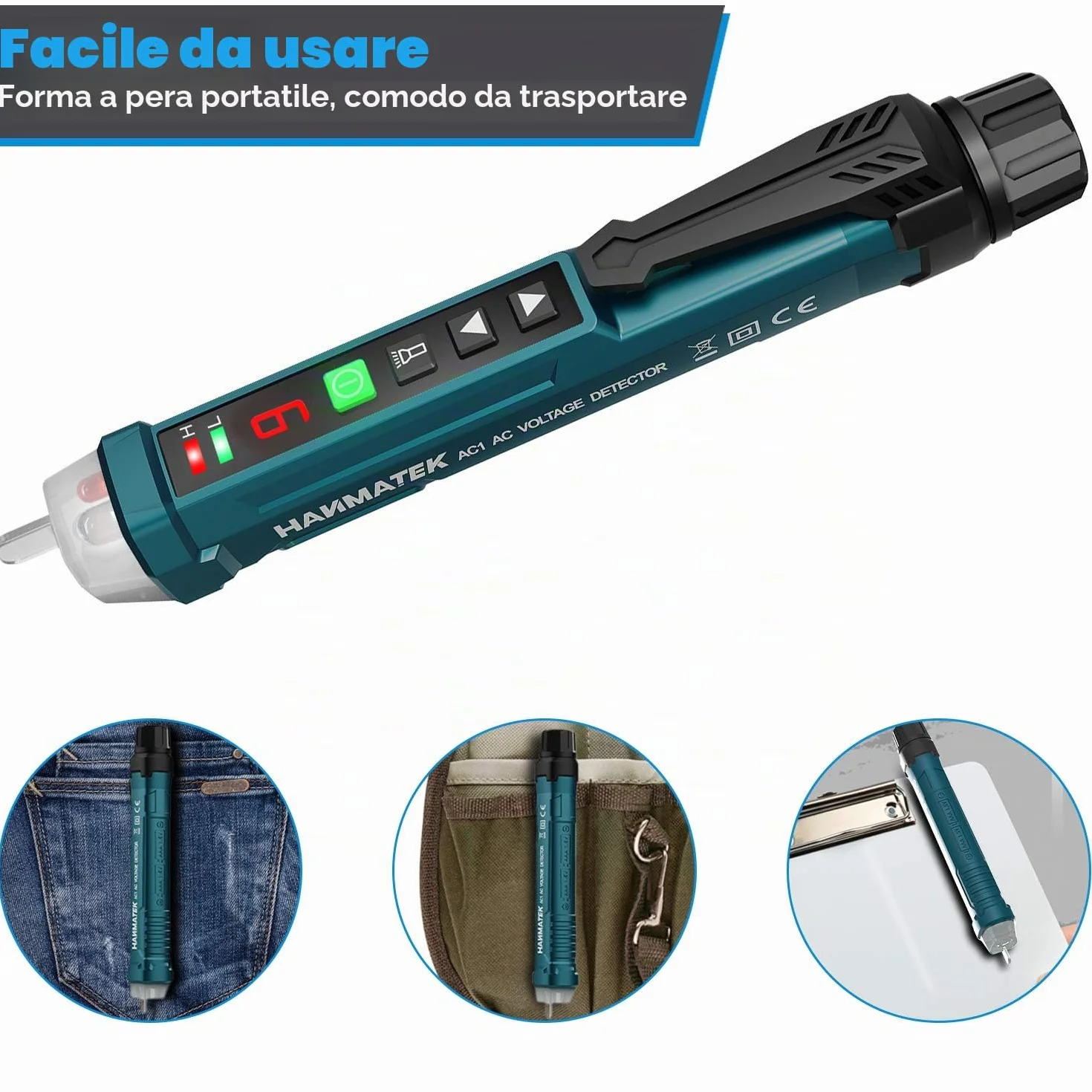 Rilevatore di tensione senza contatto, HANMATEK AC1 Sensibilità Regolabile/Display LCD/LED Torcia elettrica/Doppia portata 12 V/48 V-1000 V