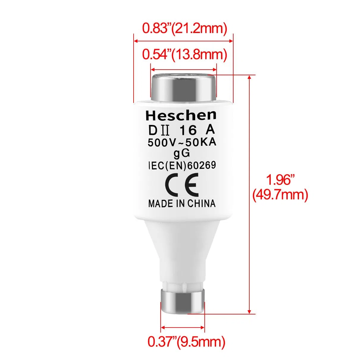 Heschen Collegamenti di fusibile neozed in ceramica, Link fusibile tipo DII, 16A 500VAC, tipo gG, per la protezione di cavi e linee, confezione da 5
