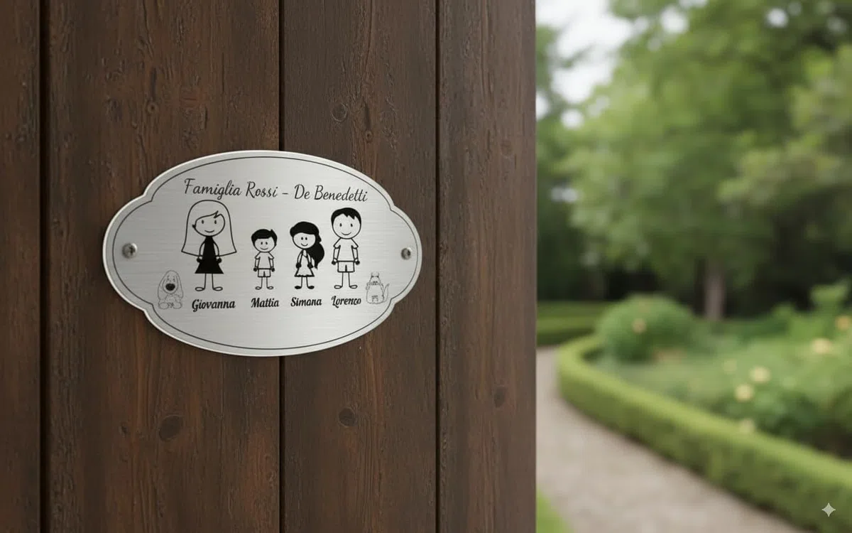 Targa Porta Ingresso Personalizzabile Argento Spazzolato - Nome, Indirizzo, Design a Scelta, Targhetta Fuoriporta Laser Incisa Laminato Plastico