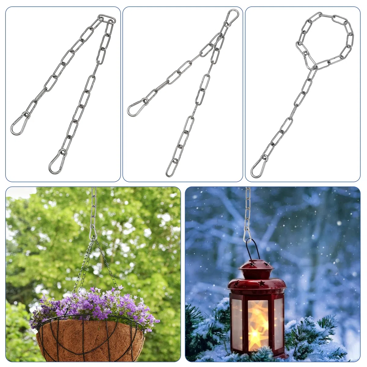 Catena a maglie in acciaio inox, 50 cm, con moschettone, catena in metallo per recinzioni esterne, gabbie per uccelli, porte esterne