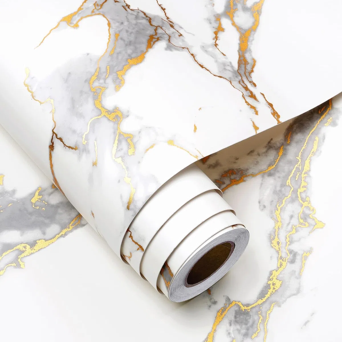 FunStick Carta da Parati Adesiva Mobili Cucina Bianca Oro Carta da Parati Marmo Pellicola Adesiva per Mobili Cucina Lavabile Muro Pellicola Autoadesiva per Marmo Bianco Oro 40CMx2M