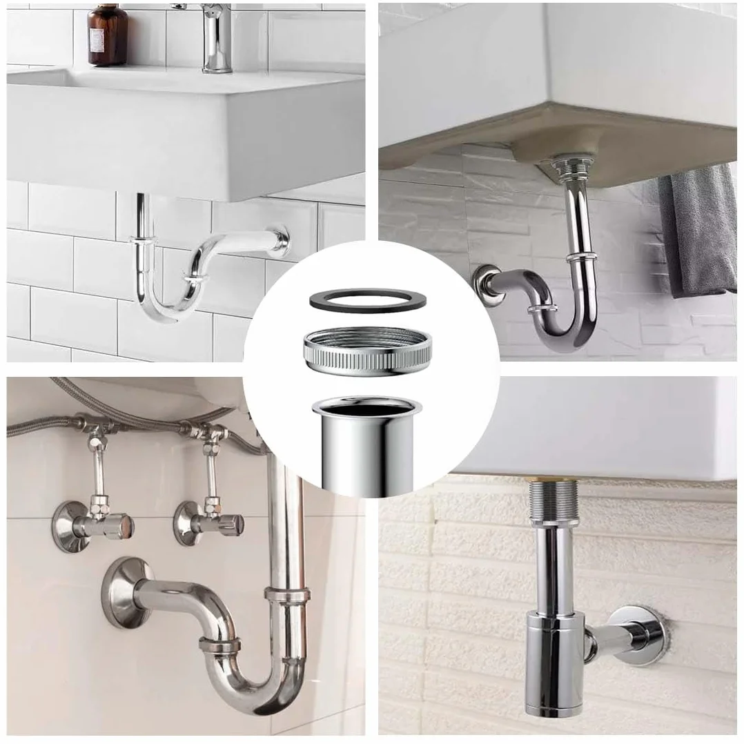 GXGM Tubo Di Prolunga Per Scarico Lungo 300 Mm,Sifone Lavabo Bagno, Scarico Lavandino Bagno, Tubo Di Prolunga Per Scarico Cromato Per Scarico Del Lavabo (Dado, Rondella Di Tenuta In Gomma)