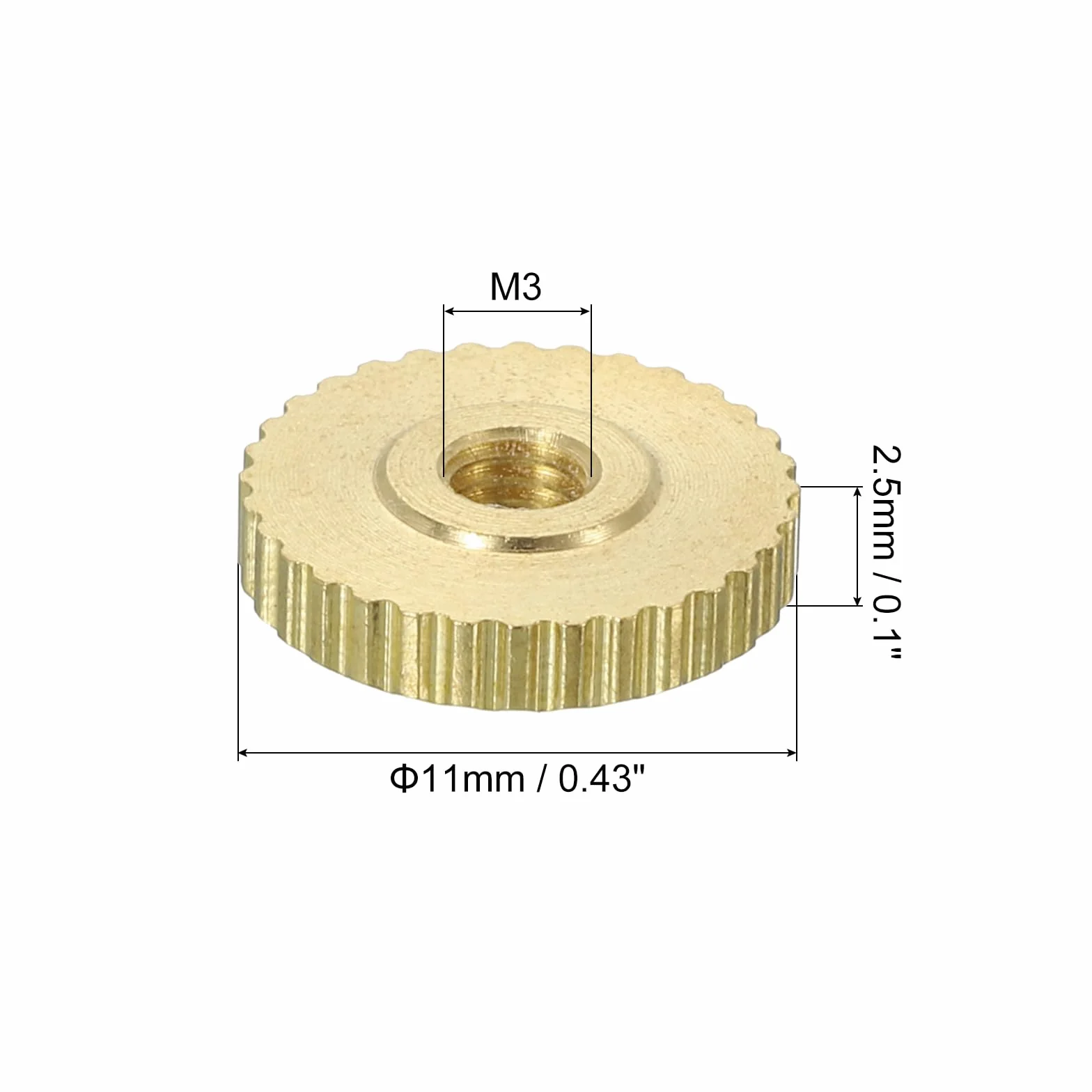 QUARKZMAN Dadi a Farfalla Scanalati 4pz M3 x D11mm x H2,5mm Foro Passante Testa Piatta Ottone con Collare Testa Piatta Foro Passante Elementi Fissaggio Pomelli Rotondi per Parti Stampanti 3D