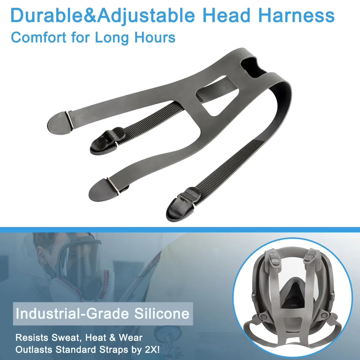 2 fasce di ricambio per maschera integrale della serie 6800, in gomma antiscivolo con fibbie in metallo, accessorio per respiratore industriale
