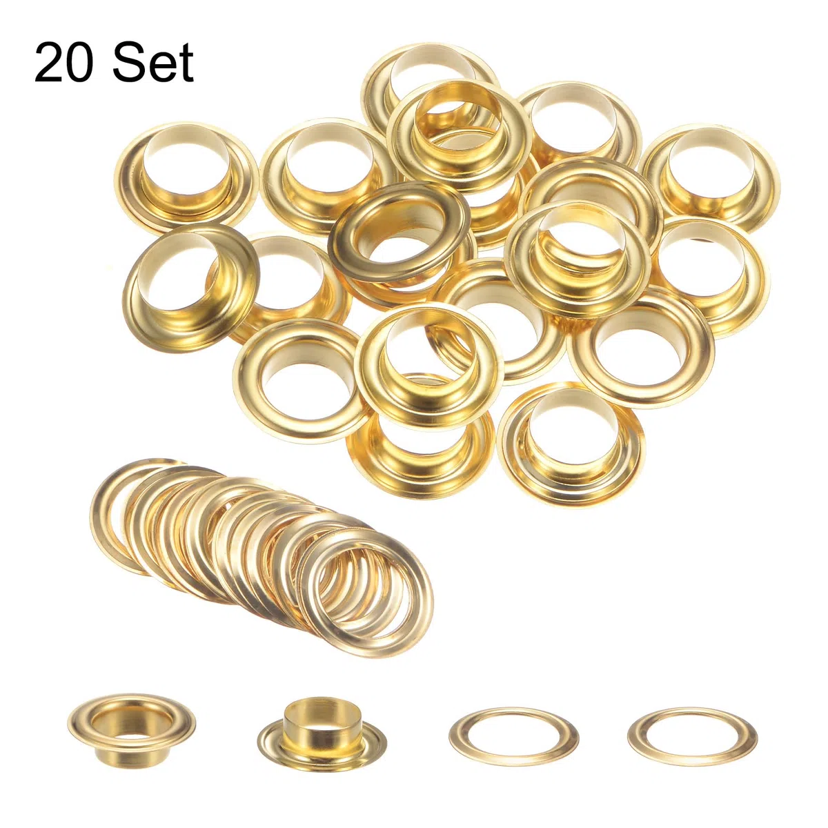 QUARKZMAN 20Set Occhielli per Teloni con Rondelle 12mm Occhiello Strumento Metallici color Rame per Tende in Tessuti Cinture in Pelle Scarpe Borse DIY, Oro (Perforatrice Non Inclusa)