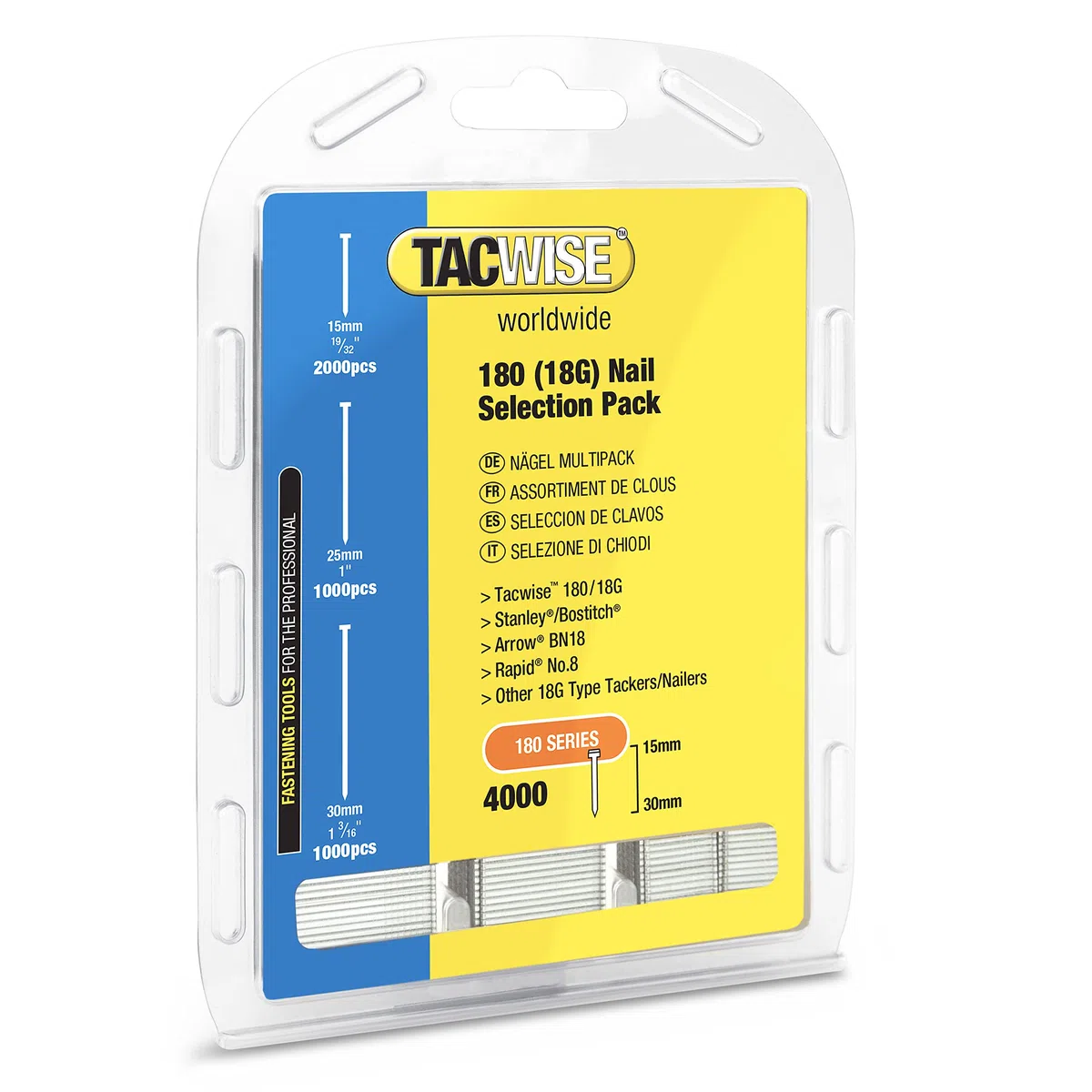 Tacwise 0205 Selezione di Chiodi Brad Galvanizzati Tipo 18G / 15-30 mm, Confezione da 4000