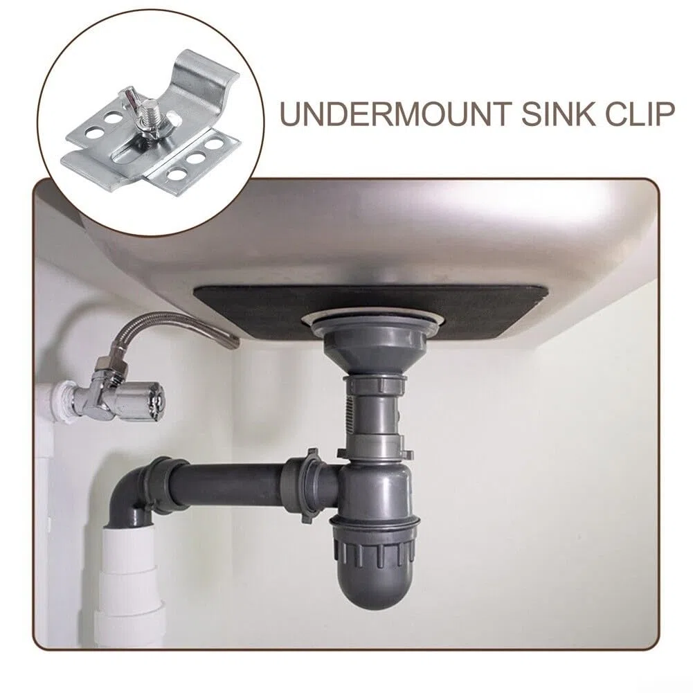 Besttoolifes Kit di 10 clip per lavello sottotop in acciaio resistente, staffe di supporto per piano di lavoro del bagno e della cucina, resistenti alla ruggine, fissaggi regolabili per lavello