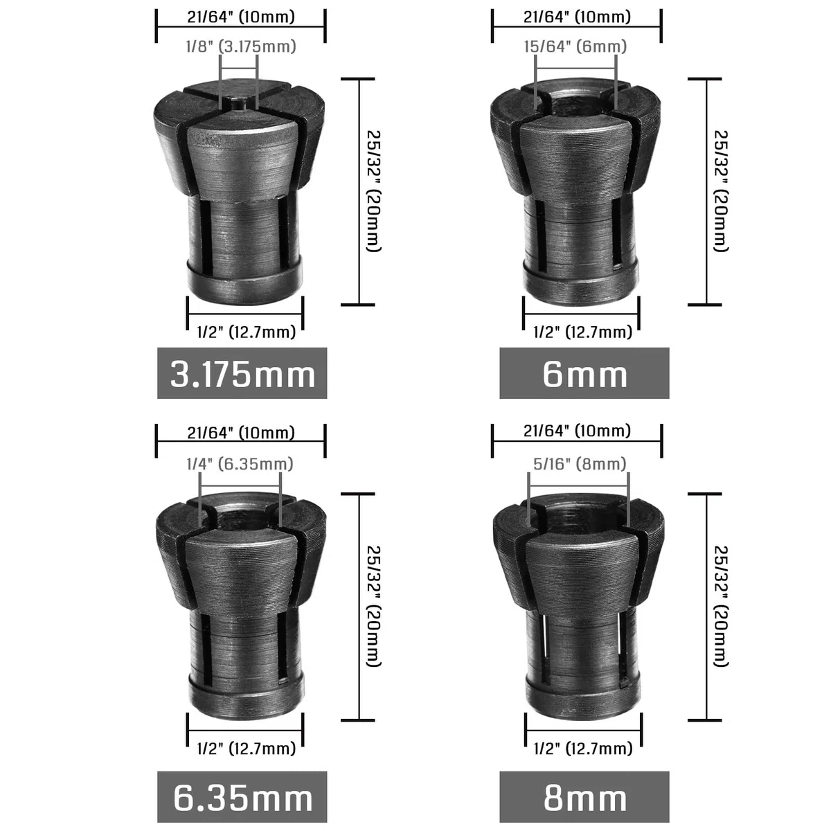 Genmitsu Set di 4 pinze per fresatura superiore da 1/8″ a 5/16″ accessori per fresatrice di bordo, macchina CNC e driver